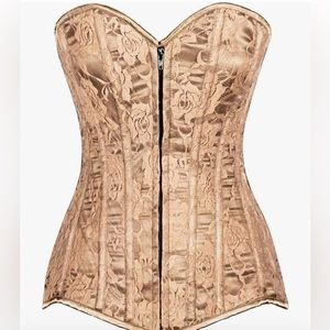 Gorgeous Overbust Corset Lavish Lace Satin Gold Zipper front & Lace-up back NWT